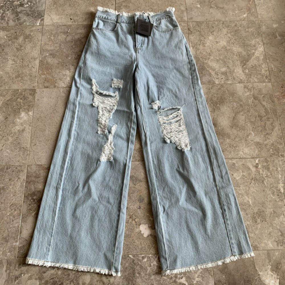 Women's X Small High Rise Distressed Wide Leg Jeans LeLis Collection Blue NWT